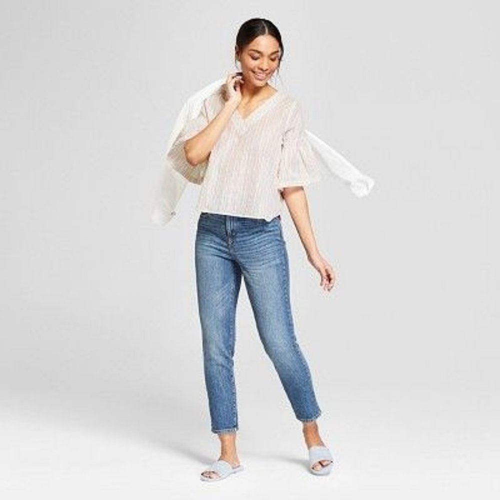 3/$25 A New Day Striped Ruffle Sleeve Shine Blouse